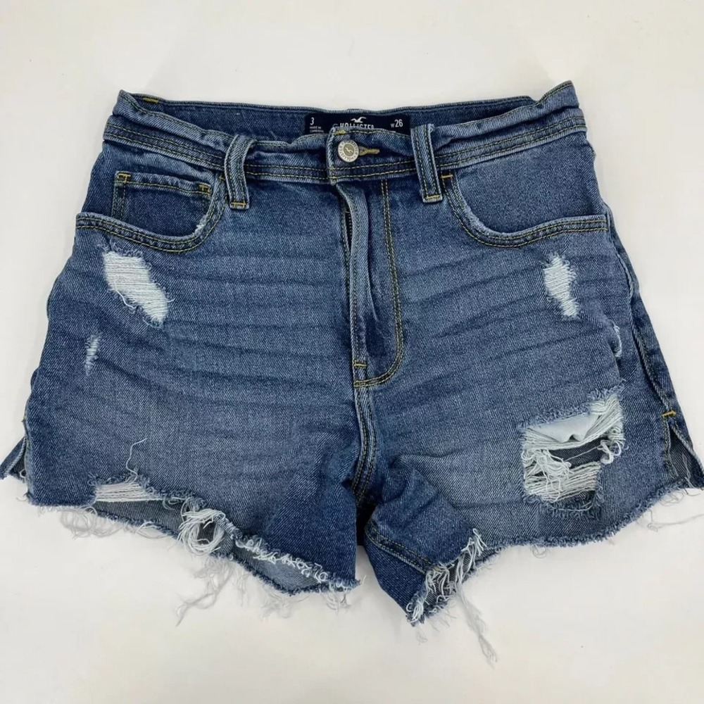 Hollister High-Rise Vintage Denim Shorts Sunflower Embroidered Distressed Size 3